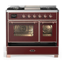 ILVE Majestic III 40-inch Dual Fuel Range with 6 Natural Gas Burner, Griddle and Triple Glass Door Electric Oven in Burgundy with Copper Trim (UMD40FNR3BUP)
