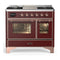 ILVE Majestic III 40-inch Dual Fuel Range with 6 Natural Gas Burner, Griddle and Triple Glass Door Electric Oven in Burgundy with Copper Trim (UMD40FNR3BUP)