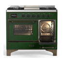 ILVE Majestic III 40-inch Dual Fuel Range with 5 Liquid Propane Burner, Griddle and Triple Glass Door Electric Oven in Emerald Green with Burnished Trim (UMD40FNR3EGBLP)