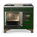 ILVE Majestic III 40-inch Dual Fuel Range with 5 Liquid Propane Burner, Griddle and Triple Glass Door Electric Oven in Emerald Green with Burnished Trim (UMD40FNR3EGBLP)