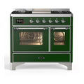 ILVE Majestic III 40-inch Dual Fuel Range with 6 Natural Gas Burner, Griddle and Triple Glass Door Electric Oven in Emerald Green with Chrome Trim (UMD40FNR3EGC)