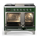 ILVE Majestic III 40-inch Dual Fuel Range with 6 Natural Gas Burner, Griddle and Triple Glass Door Electric Oven in Emerald Green with Chrome Trim (UMD40FNR3EGC)