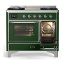 ILVE Majestic III 40-inch Dual Fuel Range with 6 Natural Gas Burner, Griddle and Triple Glass Door Electric Oven in Emerald Green with Chrome Trim (UMD40FNR3EGC)
