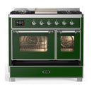 ILVE Majestic III 40-inch Dual Fuel Range with 6 Natural Gas Burner, Griddle and Triple Glass Door Electric Oven in Emerald Green with Chrome Trim (UMD40FNR3EGC)