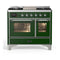 ILVE Majestic III 40-inch Dual Fuel Range with 6 Natural Gas Burner, Griddle and Triple Glass Door Electric Oven in Emerald Green with Chrome Trim (UMD40FNR3EGC)