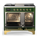 ILVE Majestic III 40-inch Dual Fuel Range with 6 Natural Gas Burner, Griddle and Triple Glass Door Electric Oven in Emerald Green with Brass Trim (UMD40FNR3EGG)