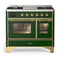 ILVE Majestic III 40-inch Dual Fuel Range with 6 Natural Gas Burner, Griddle and Triple Glass Door Electric Oven in Emerald Green with Brass Trim (UMD40FNR3EGG)
