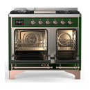 ILVE Majestic III 40-inch Dual Fuel Range with 5 Liquid Propane Burner, Griddle and Triple Glass Door Electric Oven in Emerald Green with Copper Trim (UMD40FNR3EGPLP)