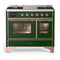 ILVE Majestic III 40-inch Dual Fuel Range with 6 Natural Gas Burner, Griddle and Triple Glass Door Electric Oven in Emerald Green with Copper Trim (UMD40FNR3EGP)