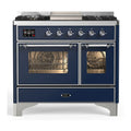 ILVE Majestic III 40-inch Dual Fuel Range with 6 Natural Gas Burner, Griddle and Triple Glass Door Electric Oven in Midnight Blue with Chrome Trim (UMD40FNR3MBC)