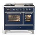 ILVE Majestic III 40-inch Dual Fuel Range with 5 Liquid Propane Burner, Griddle and Triple Glass Door Electric Oven in Midnight Blue with Chrome Trim (UMD40FNR3MBCLP)
