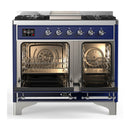 ILVE Majestic III 40-inch Dual Fuel Range with 5 Liquid Propane Burner, Griddle and Triple Glass Door Electric Oven in Midnight Blue with Chrome Trim (UMD40FNR3MBCLP)