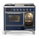 ILVE Majestic III 40-inch Dual Fuel Range with 5 Liquid Propane Burner, Griddle and Triple Glass Door Electric Oven in Midnight Blue with Chrome Trim (UMD40FNR3MBCLP)