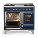 ILVE Majestic III 40-inch Dual Fuel Range with 5 Liquid Propane Burner, Griddle and Triple Glass Door Electric Oven in Midnight Blue with Chrome Trim (UMD40FNR3MBCLP)