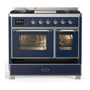 ILVE Majestic III 40-inch Dual Fuel Range with 5 Liquid Propane Burner, Griddle and Triple Glass Door Electric Oven in Midnight Blue with Chrome Trim (UMD40FNR3MBCLP)