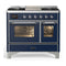 ILVE Majestic III 40-inch Dual Fuel Range with 6 Natural Gas Burner, Griddle and Triple Glass Door Electric Oven in Midnight Blue with Chrome Trim (UMD40FNR3MBC)