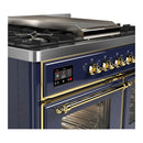 ILVE Majestic III 40-inch Dual Fuel Range with 6 Natural Gas Burner, Griddle and Triple Glass Door Electric Oven in Blue Grey with Brass Trim (UMD40FNR3MBG)