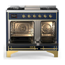ILVE Majestic III 40-inch Dual Fuel Range with 6 Natural Gas Burner, Griddle and Triple Glass Door Electric Oven in Blue Grey with Brass Trim (UMD40FNR3MBG)