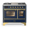 ILVE Majestic III 40-inch Dual Fuel Range with 6 Natural Gas Burner, Griddle and Triple Glass Door Electric Oven in Blue Grey with Brass Trim (UMD40FNR3MBG)