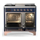 ILVE Majestic III 40-inch Dual Fuel Range with 5 Liquid Propane Burner, Griddle and Triple Glass Door Electric Oven in Midnight Blue with Copper Trim (UMD40FNR3MBPLP)