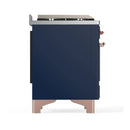 ILVE Majestic III 40-inch Dual Fuel Range with 5 Liquid Propane Burner, Griddle and Triple Glass Door Electric Oven in Midnight Blue with Copper Trim (UMD40FNR3MBPLP)