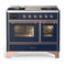 ILVE Majestic III 40-inch Dual Fuel Range with 6 Natural Gas Burner, Griddle and Triple Glass Door Electric Oven in Midnight Blue with Copper Trim (UMD40FNR3MBP)