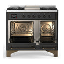 ILVE Majestic III 40-inch Dual Fuel Range with 6 Natural Gas Burner, Griddle and Triple Glass Door Electric Oven in Graphite Matte with Burnished Trim (UMD40FNR3MGB)
