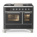ILVE Majestic III 40-inch Dual Fuel Range with 6 Natural Gas Burner, Griddle and Triple Glass Door Electric Oven in Graphite Matte with Chrome Trim (UMD40FNR3MGC)