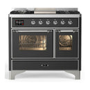 ILVE Majestic III 40-inch Dual Fuel Range with 5 Liquid Propane Burner, Griddle and Triple Glass Door Electric Oven in Graphite Matte with Chrome Trim (UMD40FNR3MGCLP)