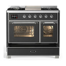 ILVE Majestic III 40-inch Dual Fuel Range with 5 Liquid Propane Burner, Griddle and Triple Glass Door Electric Oven in Graphite Matte with Chrome Trim (UMD40FNR3MGCLP)