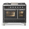 ILVE Majestic III 40-inch Dual Fuel Range with 6 Natural Gas Burner, Griddle and Triple Glass Door Electric Oven in Graphite Matte with Chrome Trim (UMD40FNR3MGC)