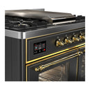 ILVE Majestic III 40-inch Dual Fuel Range with 6 Natural Gas Burner, Griddle and Triple Glass Door Electric Oven in Graphite Matte with Brass Trim (UMD40FNR3MGG)