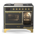 ILVE Majestic III 40-inch Dual Fuel Range with 6 Natural Gas Burner, Griddle and Triple Glass Door Electric Oven in Graphite Matte with Brass Trim (UMD40FNR3MGG)