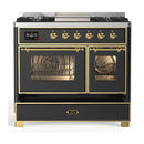 ILVE Majestic III 40-inch Dual Fuel Range with 6 Natural Gas Burner, Griddle and Triple Glass Door Electric Oven in Graphite Matte with Brass Trim (UMD40FNR3MGG)