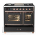 ILVE Majestic III 40-inch Dual Fuel Range with 6 Natural Gas Burner, Griddle and Triple Glass Door Electric Oven in Graphite Matte with Copper Trim (UMD40FNR3MGP)