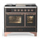 ILVE Majestic III 40-inch Dual Fuel Range with 6 Natural Gas Burner, Griddle and Triple Glass Door Electric Oven in Graphite Matte with Copper Trim (UMD40FNR3MGP)
