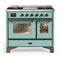 ILVE Majestic III 40-inch Dual Fuel Range with 5 Liquid Propane Burner, Griddle and Triple Glass Door Electric Oven in Mediterranean Mint with Burnished Trim (UMD40FNR3MMBLP)