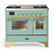 ILVE Majestic III 40-inch Dual Fuel Range with 6 Natural Gas Burner, Griddle and Triple Glass Door Electric Oven in Mediterranean Mint with Brass Trim (UMD40FNR3MMG)