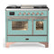 ILVE Majestic III 40-inch Dual Fuel Range with 5 Liquid Propane Burner, Griddle and Triple Glass Door Electric Oven in Mediterranean Mint with Copper Trim (UMD40FNR3MMPLP)