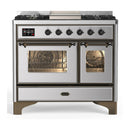 ILVE Majestic III 40-inch Dual Fuel Range with 6 Natural Gas Burner, Griddle and Triple Glass Door Electric Oven in Stainless Steel with Burnished Trim (UMD40FNR3SSB)