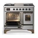 ILVE Majestic III 40-inch Dual Fuel Range with 6 Natural Gas Burner, Griddle and Triple Glass Door Electric Oven in Stainless Steel with Burnished Trim (UMD40FNR3SSB)