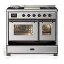 ILVE Majestic III 40-inch Dual Fuel Range with 6 Natural Gas Burner, Griddle and Triple Glass Door Electric Oven in Stainless Steel with Burnished Trim (UMD40FNR3SSB)