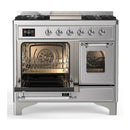 ILVE Majestic III 40-inch Dual Fuel Range with 6 Natural Gas Burner, Griddle and Triple Glass Door Electric Oven in Stainless Steel with Chrome Trim (UMD40FNR3SSC)