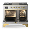 ILVE Majestic III 40-inch Dual Fuel Range with 6 Natural Gas Burner, Griddle and Triple Glass Door Electric Oven in Stainless Steel with Brass Trim (UMD40FNR3SSG)