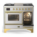 ILVE Majestic III 40-inch Dual Fuel Range with 6 Natural Gas Burner, Griddle and Triple Glass Door Electric Oven in Stainless Steel with Brass Trim (UMD40FNR3SSG)