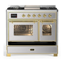 ILVE Majestic III 40-inch Dual Fuel Range with 6 Natural Gas Burner, Griddle and Triple Glass Door Electric Oven in Stainless Steel with Brass Trim (UMD40FNR3SSG)