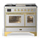 ILVE Majestic III 40-inch Dual Fuel Range with 6 Natural Gas Burner, Griddle and Triple Glass Door Electric Oven in Stainless Steel with Brass Trim (UMD40FNR3SSG)