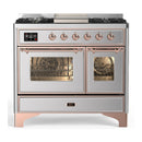 ILVE Majestic III 40-inch Dual Fuel Range with 6 Natural Gas Burner, Griddle and Triple Glass Door Electric Oven in Stainless Steel with Copper Trim (UMD40FNR3SSP)