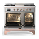 ILVE Majestic III 40-inch Dual Fuel Range with 6 Natural Gas Burner, Griddle and Triple Glass Door Electric Oven in Stainless Steel with Copper Trim (UMD40FNR3SSP)