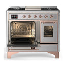 ILVE Majestic III 40-inch Dual Fuel Range with 6 Natural Gas Burner, Griddle and Triple Glass Door Electric Oven in Stainless Steel with Copper Trim (UMD40FNR3SSP)